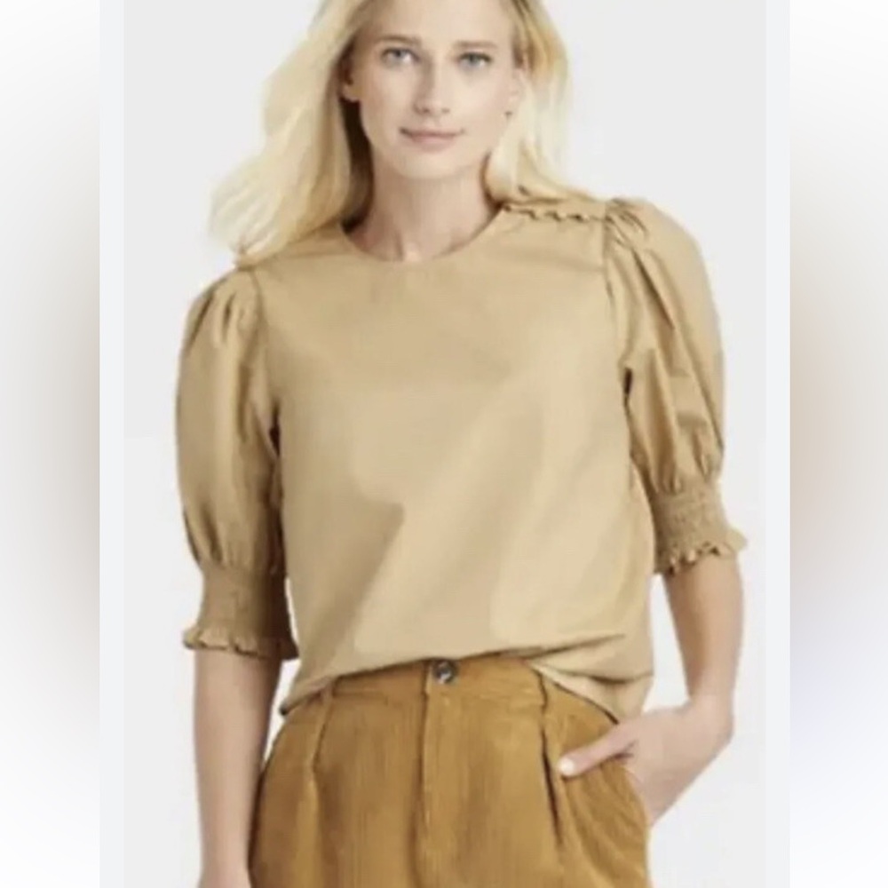 Who What Wear Mustard Puff-Sleeve Blouse